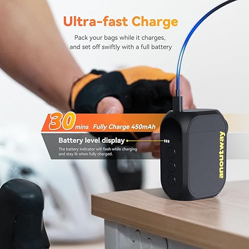 Miniatura 6 de Bomba pequeña para bicicleta con medidor portátil Ultra-Mini 120PSI Bomba eléctrica de bicicleta tipo C batería recargable, parada automática