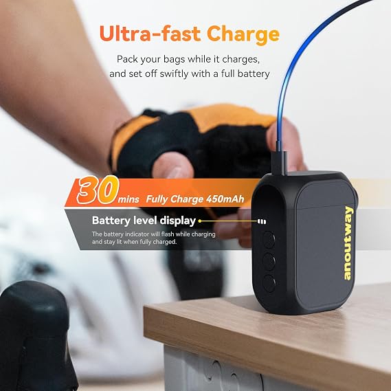 Tiny Pump Bike Pump with Gauge Portable Ultra-Mini 120PSI Electric Bicycle Pump Type-C Rechargeable Battery