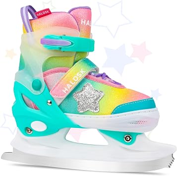 Girls Ice Skates for Kids Boys, Adjustable Kids Skates for Outdoor Indoor Rink, Rainbow Soft and Comfortable Lining Ice Skating Shoes Ages 3-12 Youth