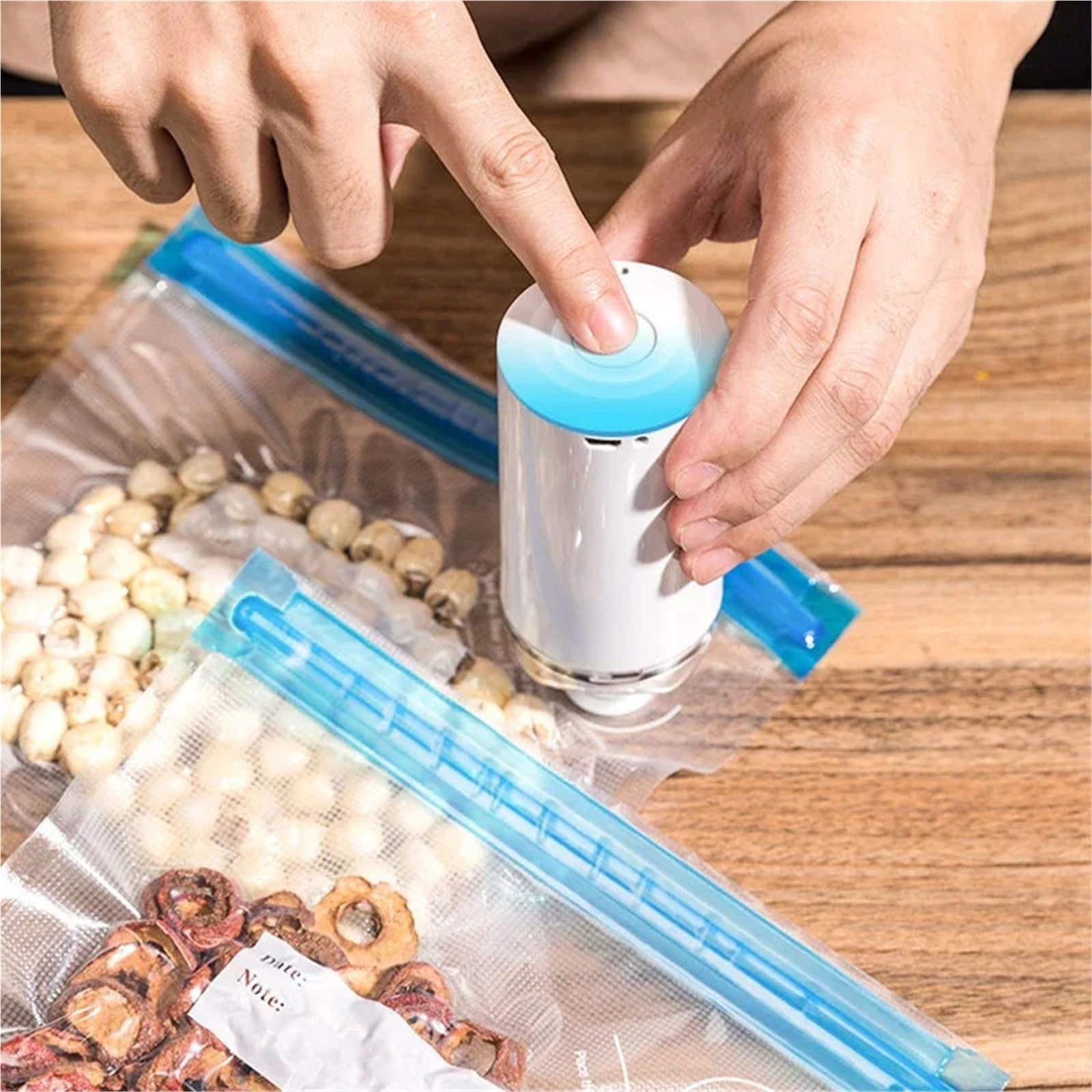 Lot de 15 sacs d'emballage sous vide réutilisables avec fermeture éclair - Pompe à sceller sous vide - Rechargeable par USB - Sans BPA - Lot de 15 sacs à pompe