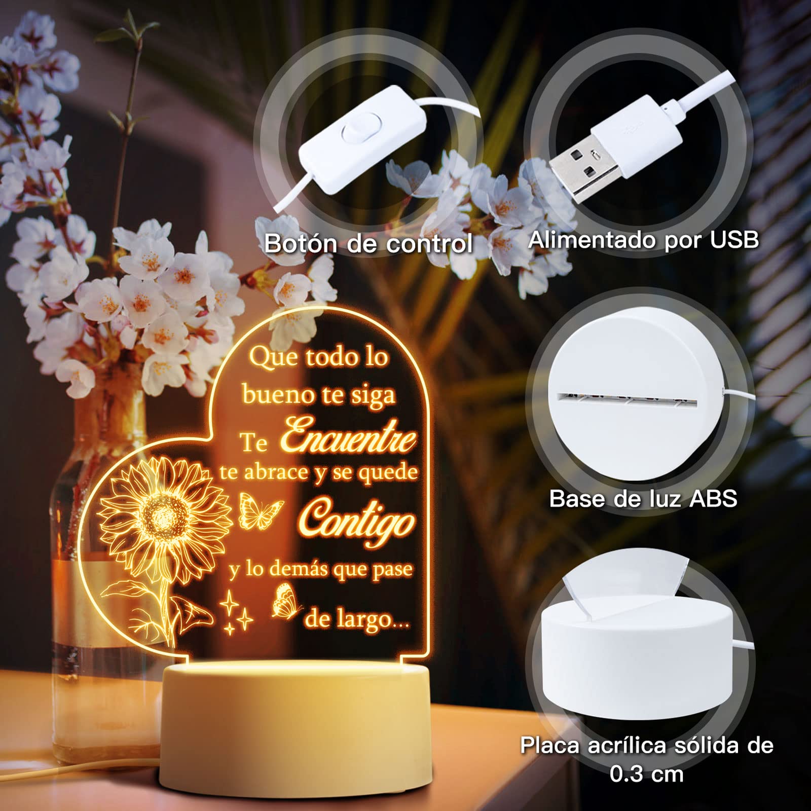 Buioata Regalo Mujer, Regalo de Reyes Magos para la Mujer, Regali Amiga Invisible Mujer- Lámpara de Noche, Ideas Regalo Cumpleaños para Amiga Madre Hermana