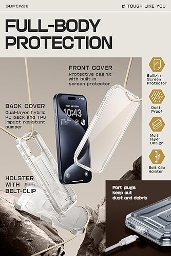 Miniatura 5 de SUPCASE Funda para iPhone 15 Pro Max con protector de pantalla (Unicorn Beetle Pro), soporte integrado y clip para cinturón protección de grado