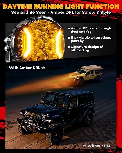 Miniatura 2 de Auxbeam V-Ultra Series 5" 172W Side Shooter Offroad Fog Lights, Amber DRL Function 3 Modes, 270 Degree Wider Range, 20400LM Round LED Pods Light Bar