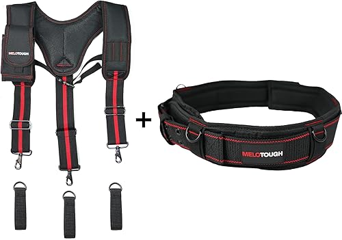 MELOTOUGH Tirantes de trabajo para cinturón de herramientas con soporte grande móvil para teléfono + cinturón de herramientas acolchado con correa