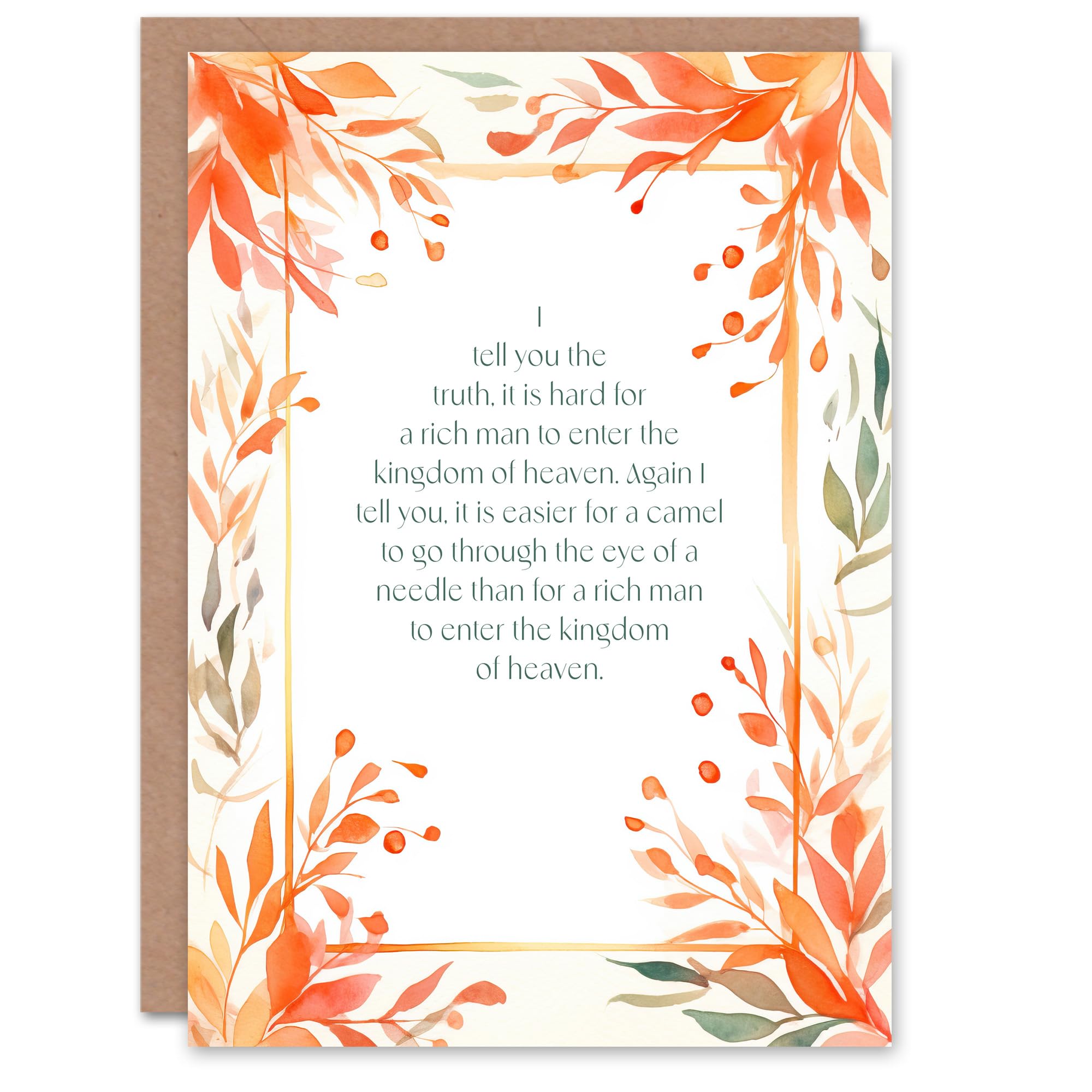 Artery8 Christian Birthday Card Matthew 19:24 Kingdom of Heaven Orange Flowers Blank Card For Him Or Her