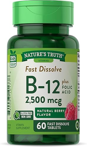 Nature's Truth Vitamina B12  60 tabletas sublinguales  2500 mcg  Vegetariano, sin OMG y sin gluten