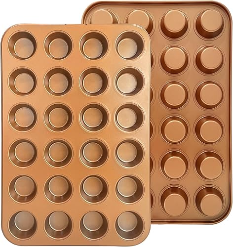 Miniatura 7 de RavisingRidge Molde para magdalenas antiadherente para hornear, mini molde profesional ultrathick para 24 tazas, bandeja de lata dorada para