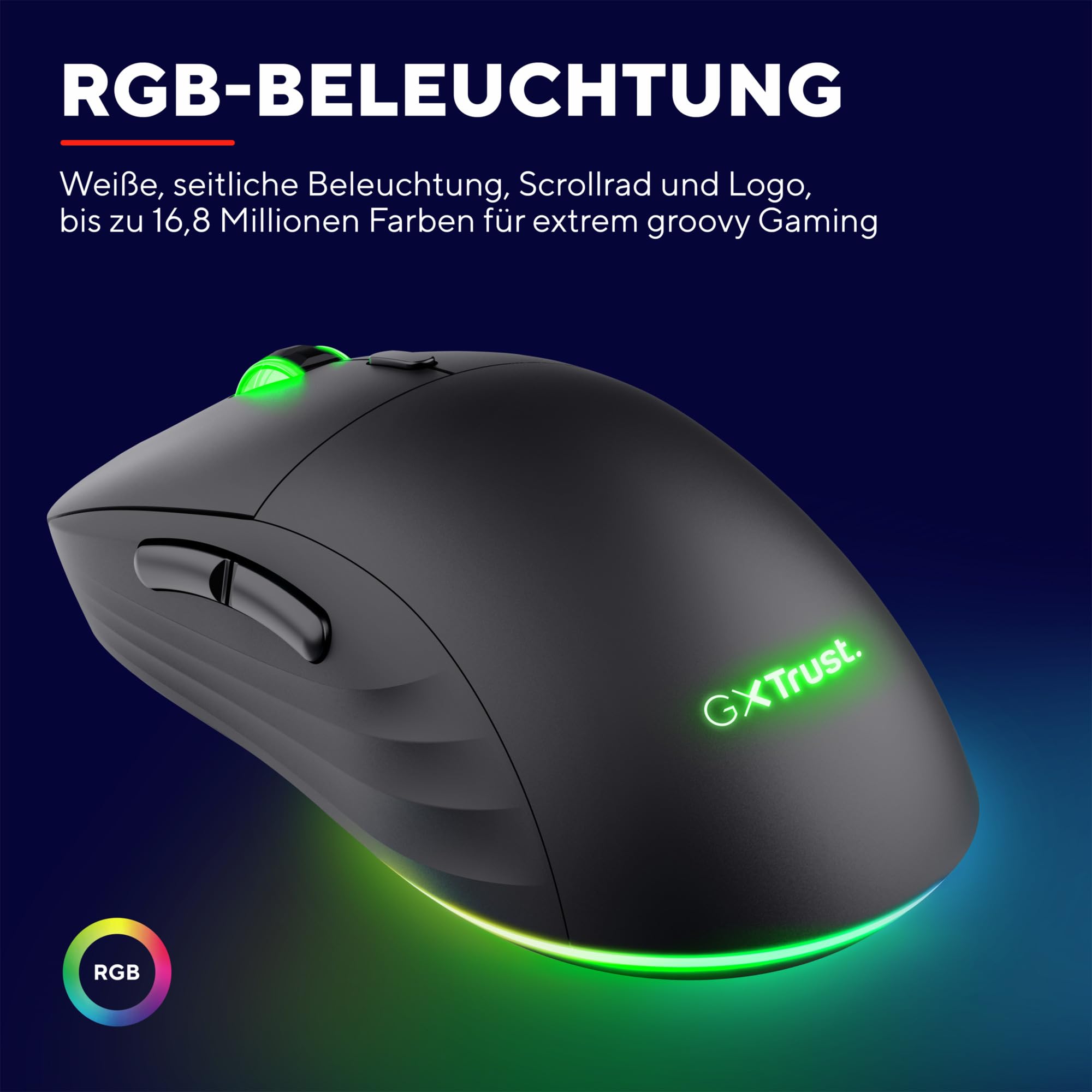 GXTrust Redex+ Gaming Maus Kabellos 25K DPI 2.4GHz Kailh-Schalter, Schwarz | 94 Stunden Akkulaufzeit, 6 Programmierbare Tasten, RGB Wiederaufladbar, Laptop Computer