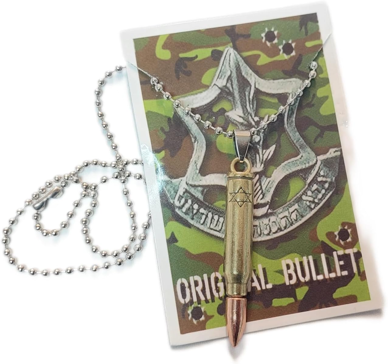 Necklace & Pendant Bullet & Jewish Star of David Israel IDF Israeli Army Zahal
