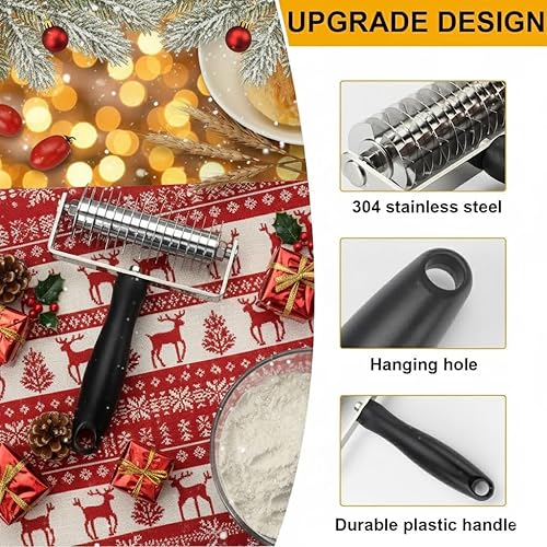 Vista 13 de Rodillo de celosía, cortador de celosía, cortador de rodillo de acero inoxidable para masa de tarta, corteza de pizza, pan, pastelería con mango