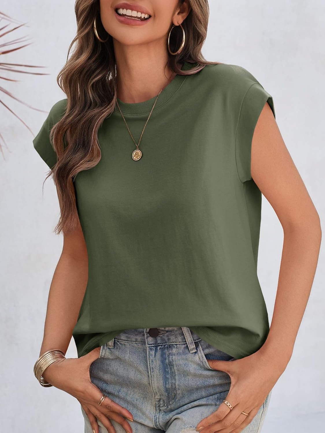 Cicy Bell Womens Cap Sleeve Cotton Tank Tops Summer Casual Loose Fit T Shirts Crew Neck Basic Tee - Image 4