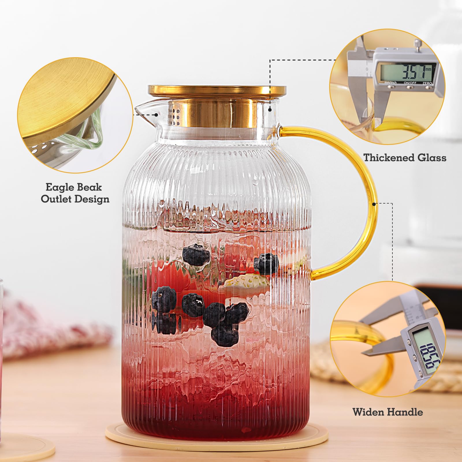 Glass Pitcher Set - 2 Pack Iced Tea & Coffee -3