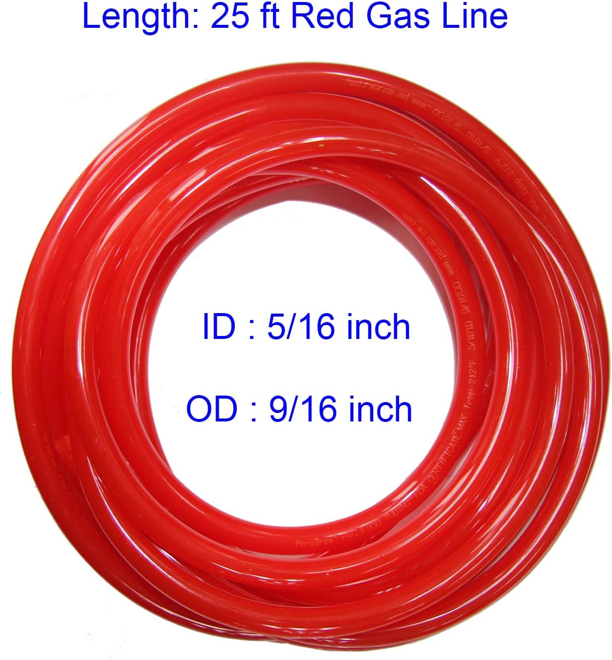 Red Gas Line Air Hose 25ft Length CO2 Hose ID 5/16 inch OD 9/16 inch Beer Brewing Kegging