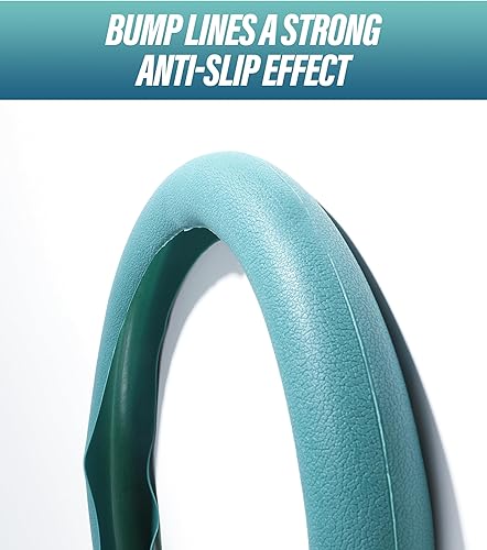 Miniatura 4 de Funda para volante con textura de cuero de silicona para automóvil, 15 pulgadas, verde oscuro