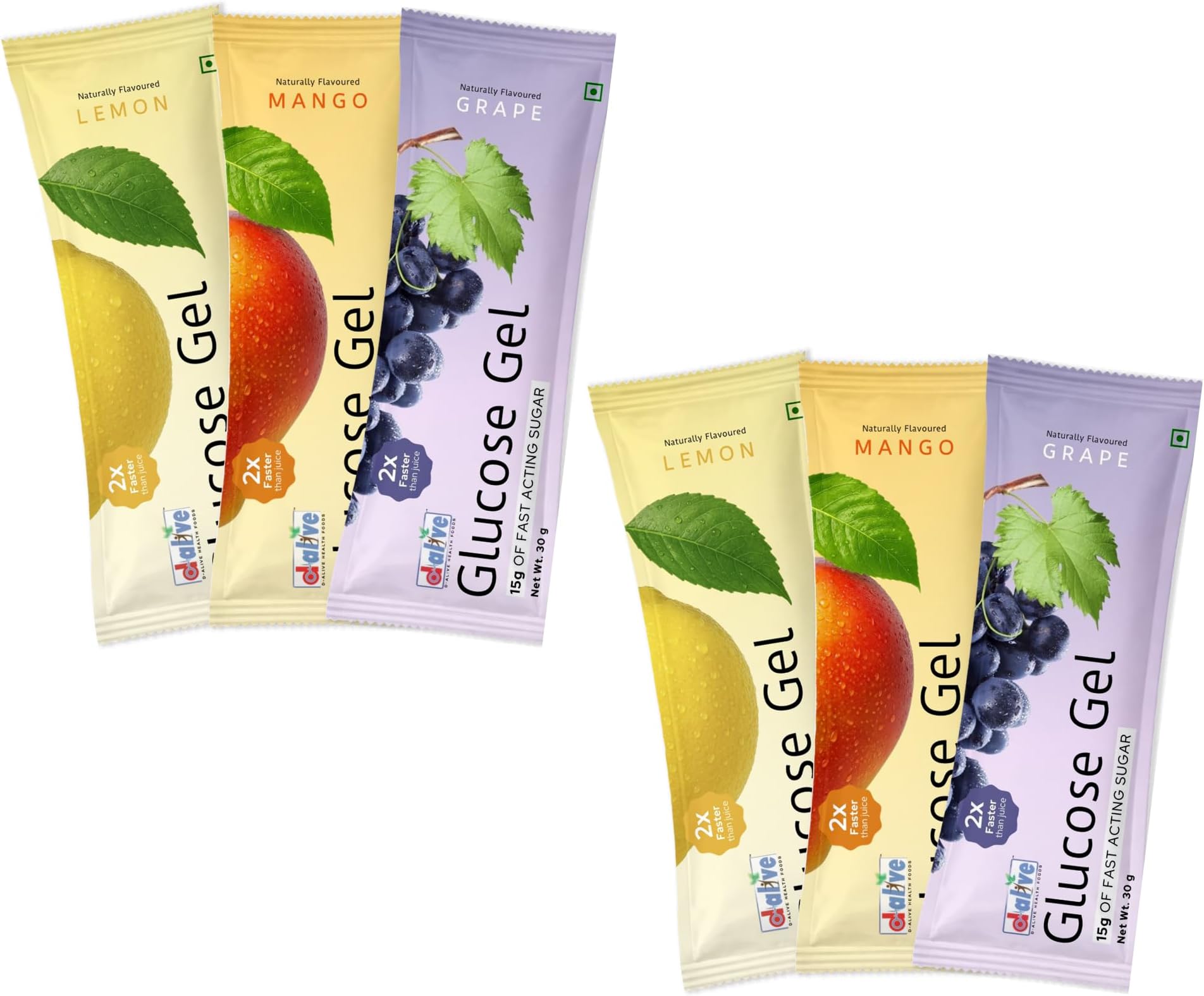 D-Alive Glucose Gel - 15G Of Fast Acting Glucose (Assorted) - 6 Sachets x 15g Each
