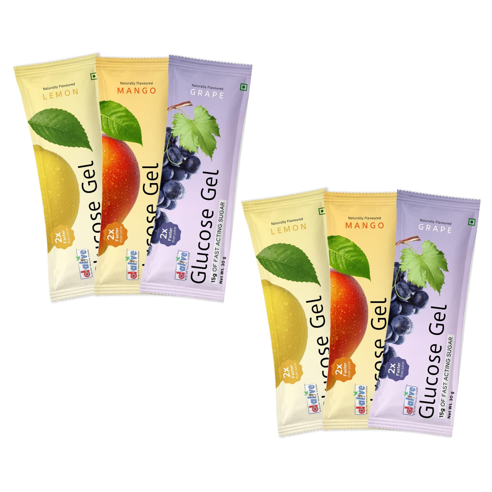 D-Alive Glucose Gel - 15G Of Fast Acting Glucose (Assorted) - 6 Sachets x 15g Each