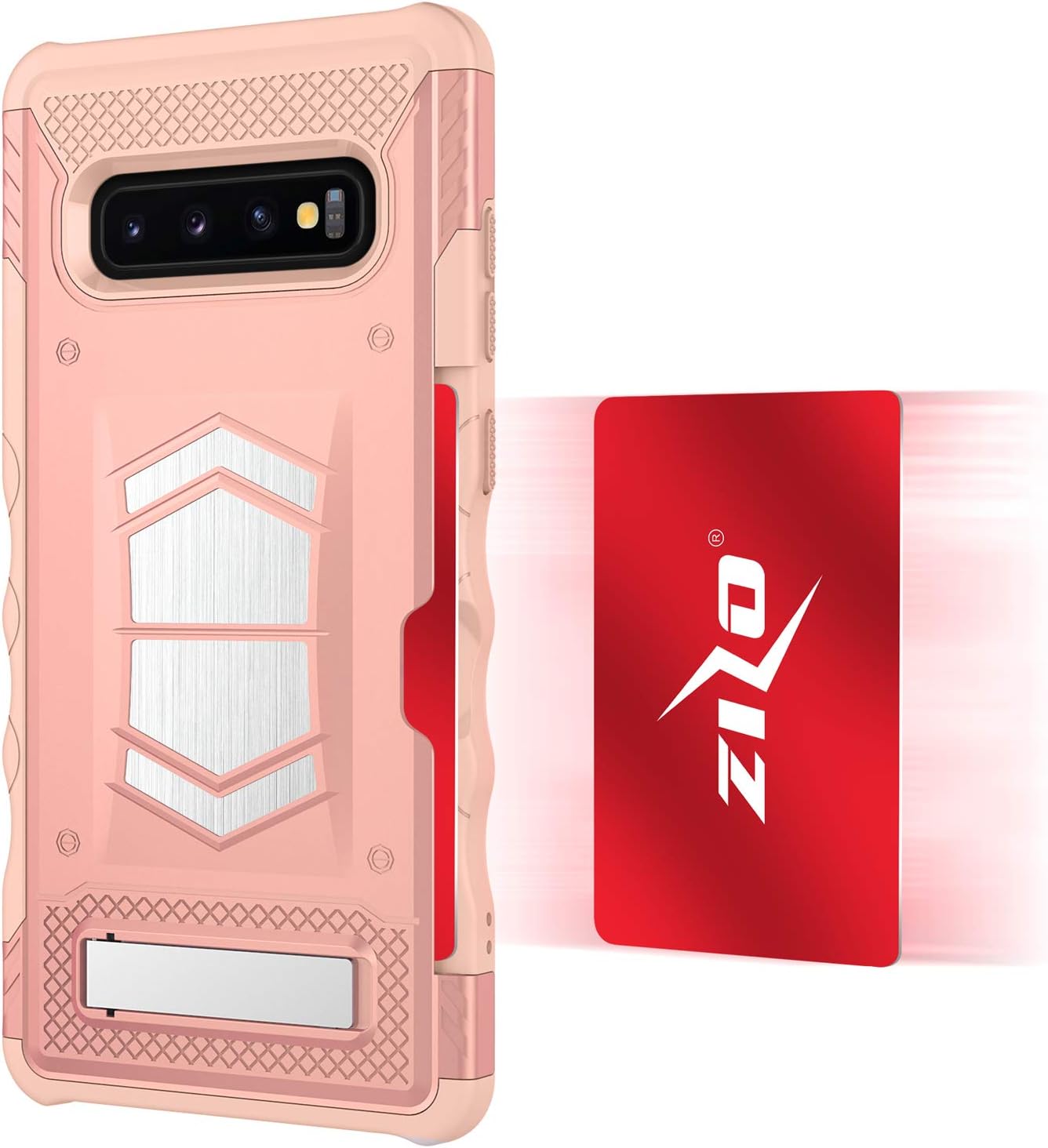 Zizo Electro Series for Samsung Galaxy S10 with Card Slot and Air Vent Magnetic Holder Rose Gold Peach