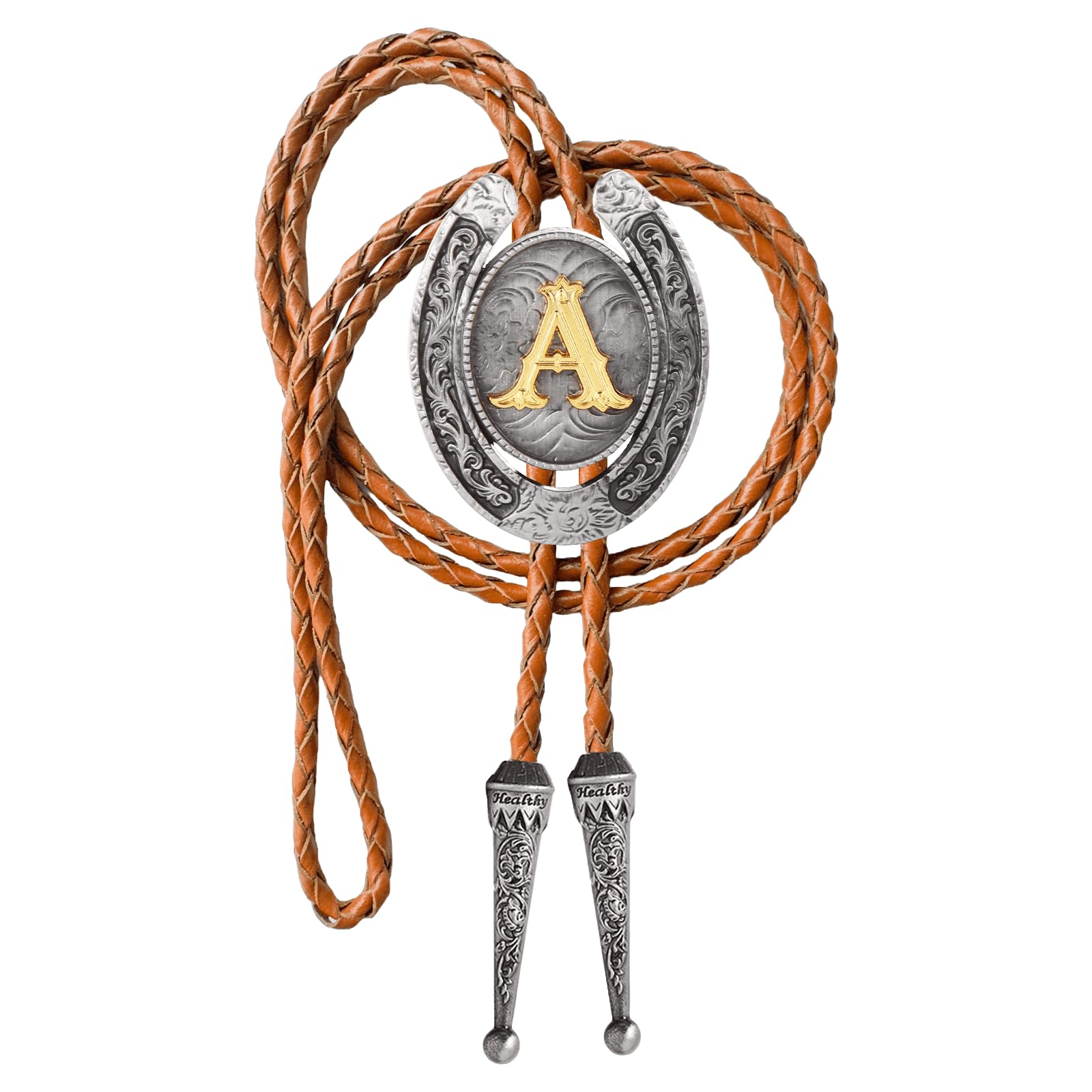 Western Cowboy Vintage Rodeo A-Z Initial Letter Bolo Tie for Men