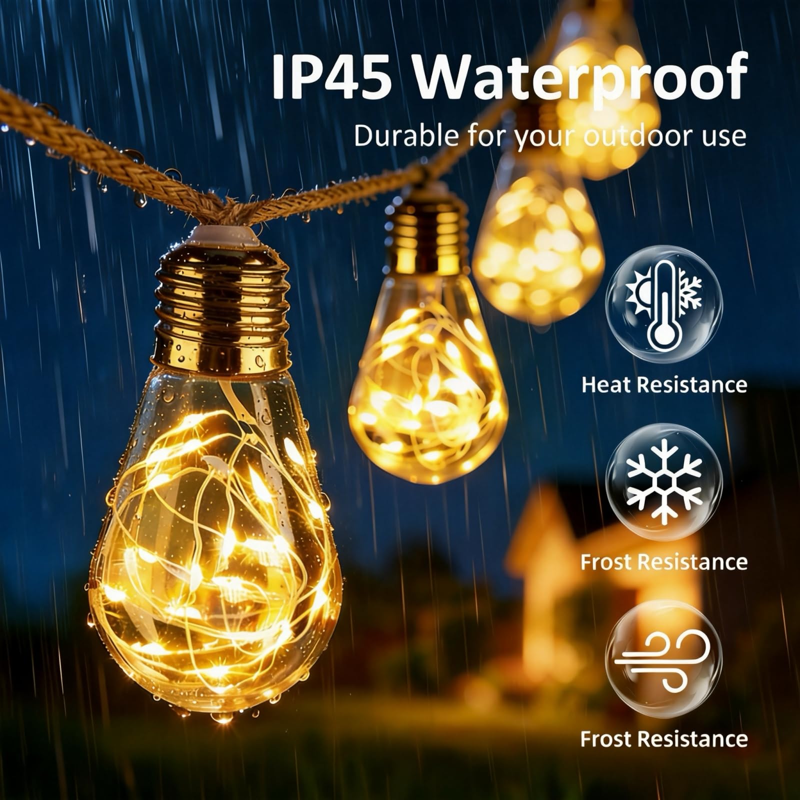 8M Guirnaldas Luces Exterior Solar con Control Remoto, con 16 LED Bombillas, Blanco Cálido, 8 Modos/Impermeables/Regulable/Sincronización, Cadena de Luce para Jardines Terraza, Fiestas, Bodas