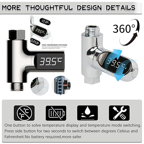 Miniatura 5 de Termómetro de ducha Fahrenheit Celsius termómetro de agua para ducha con pantalla digital LED, pantalla giratoria de 360, termómetros de lectura