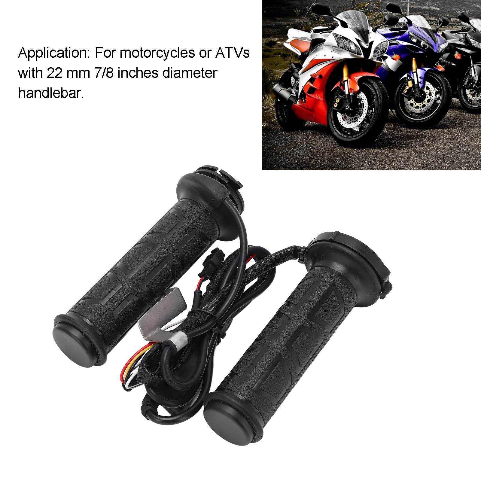 Paire de Poignées Chauffantes pour Moto, 22mm/0,87 Pouces, 50 à 70 ℃, Modification Universelle Intelligente Noire 12V