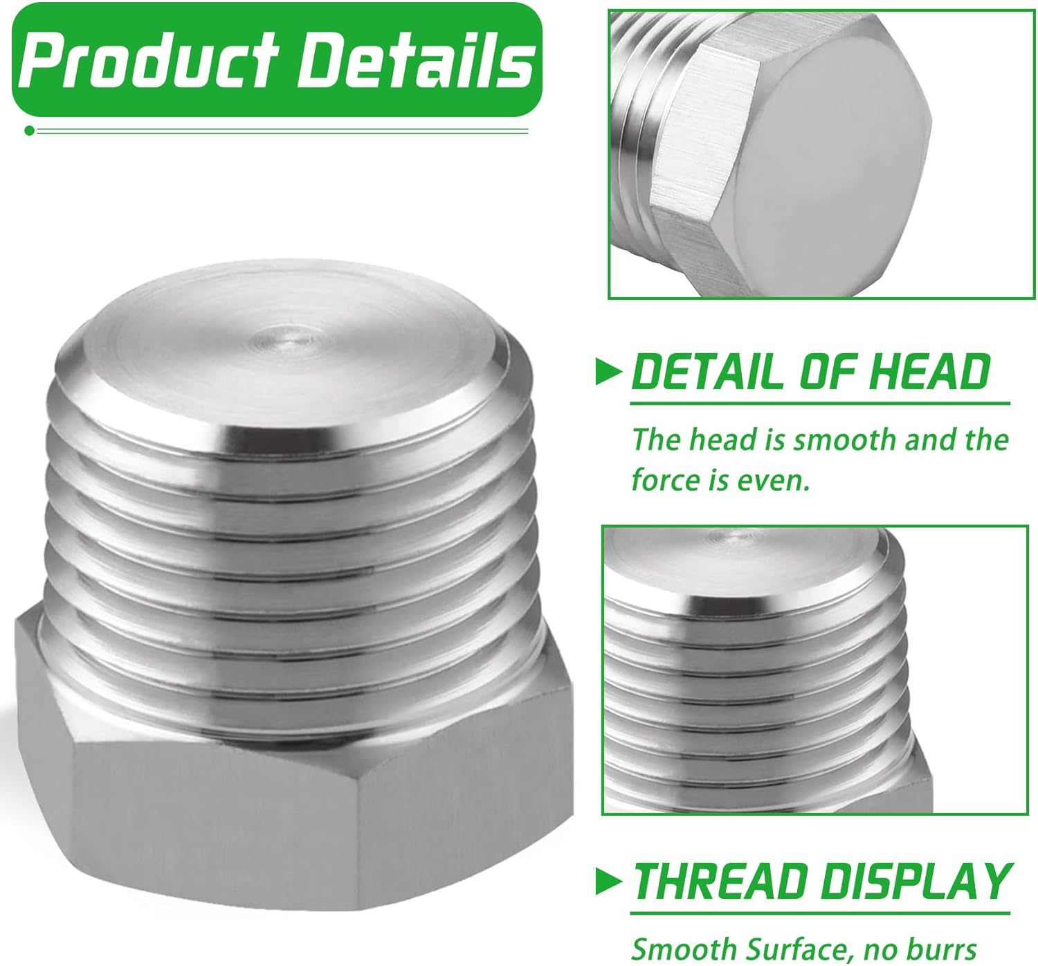 ChillWaves 304 Stainless Steel Pipe Plugs - 1/4" NPT Male Square Head (6-Pack)
