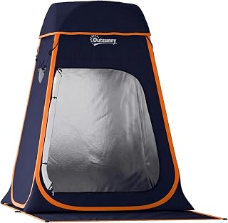 Outsunny Tienda de Campaña Instantánea Pop-Up Tienda de Ducha Camping Portátil con Ventanas Enrollables Bolsillo y Bolsa de Transporte UV 30+ Impermeable 2000mm para Baño 152x152x200 cm Azul Oscuro