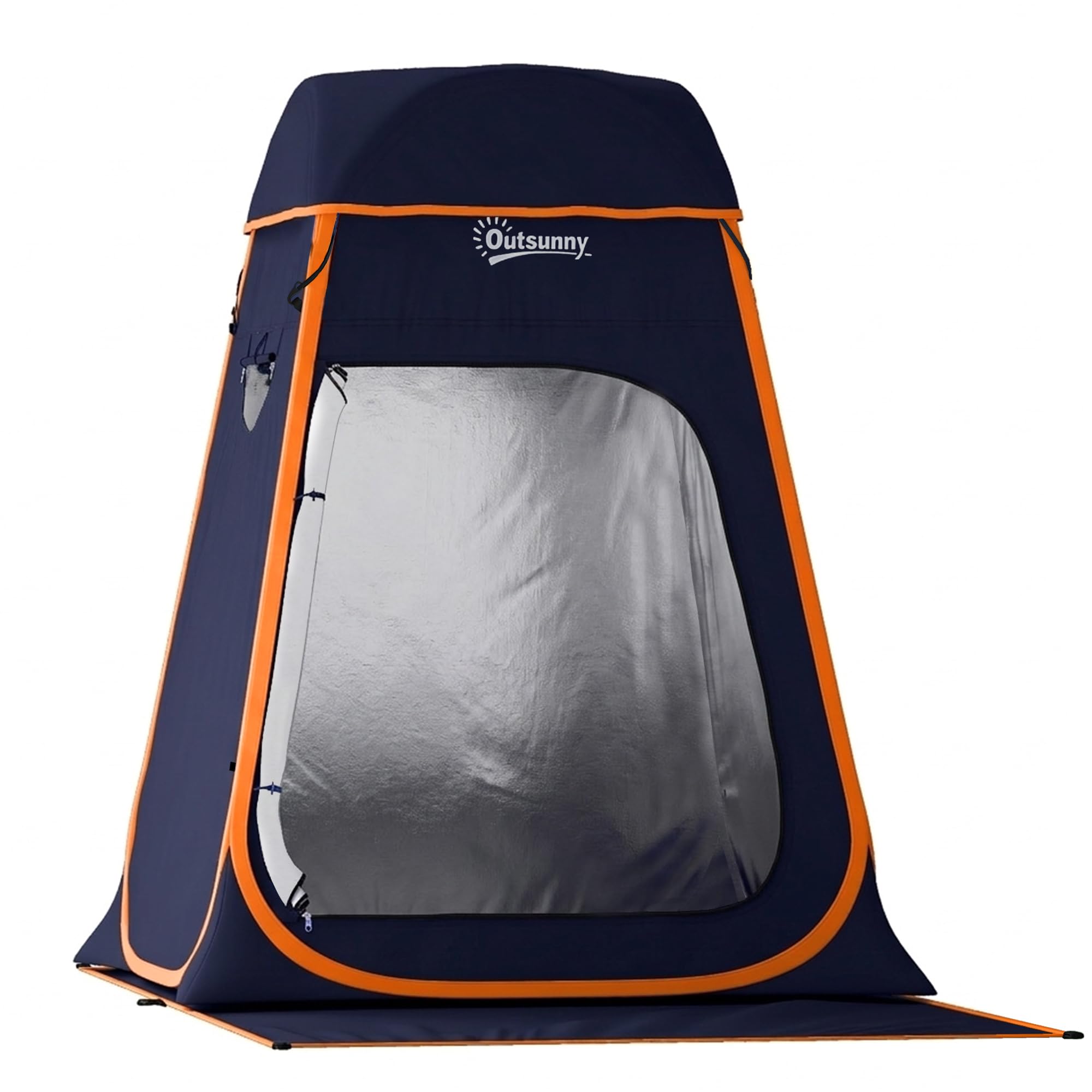 Outsunny Tenda Doccia da Campeggio Pop-Up, Impermeabile 2000mm e UPF30+ con Tetto Rimovibile, Finestre Avvolgibili, Tasche, Borsa da Trasporto, Spogliatoio Portatile per Spiaggia Campeggio, Blu Scuro