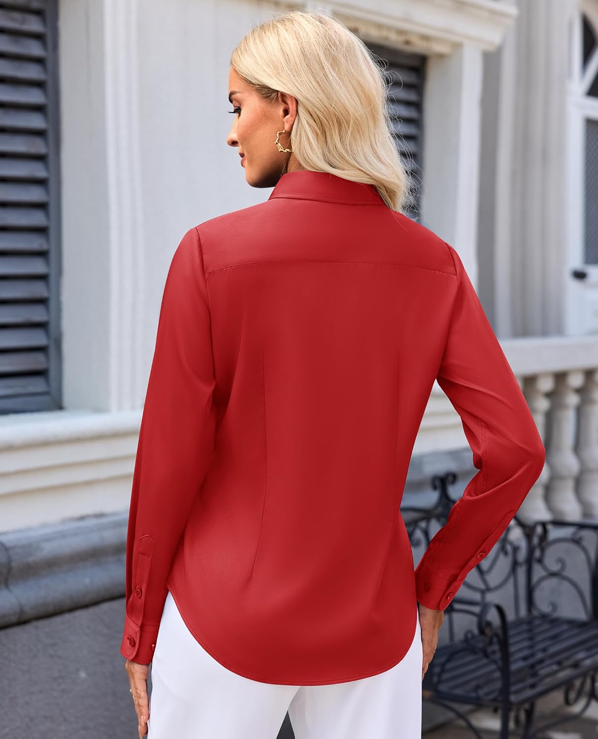 siliteelon Button Down Shirts for Women: Classic Fit Stain Resistant Long Sleeve Dress Shirt Wrinkle Free Business Office - Image 3