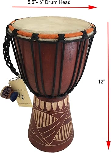 Miniatura 2 de JIVE Brand Djembe - Tambor de madera africana Bongo Congo de calidad profesional con base pesadaincluye llavero de tambor (12 pulgadas de alto