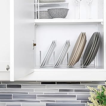 Better Houseware 1494/4 Pot Pan Organizer Under Cabinet, Plate Rack, standard, Silver, 4 divided slots