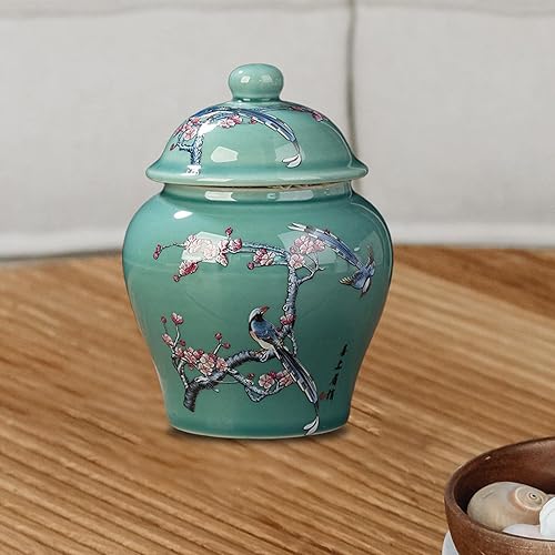 Miniatura 6 de Jarrón de jengibre de cerámica, adornos de manualidades chinas con tapa, tarros de porcelana, tarro de jengibre asiático para escritorio, sala de
