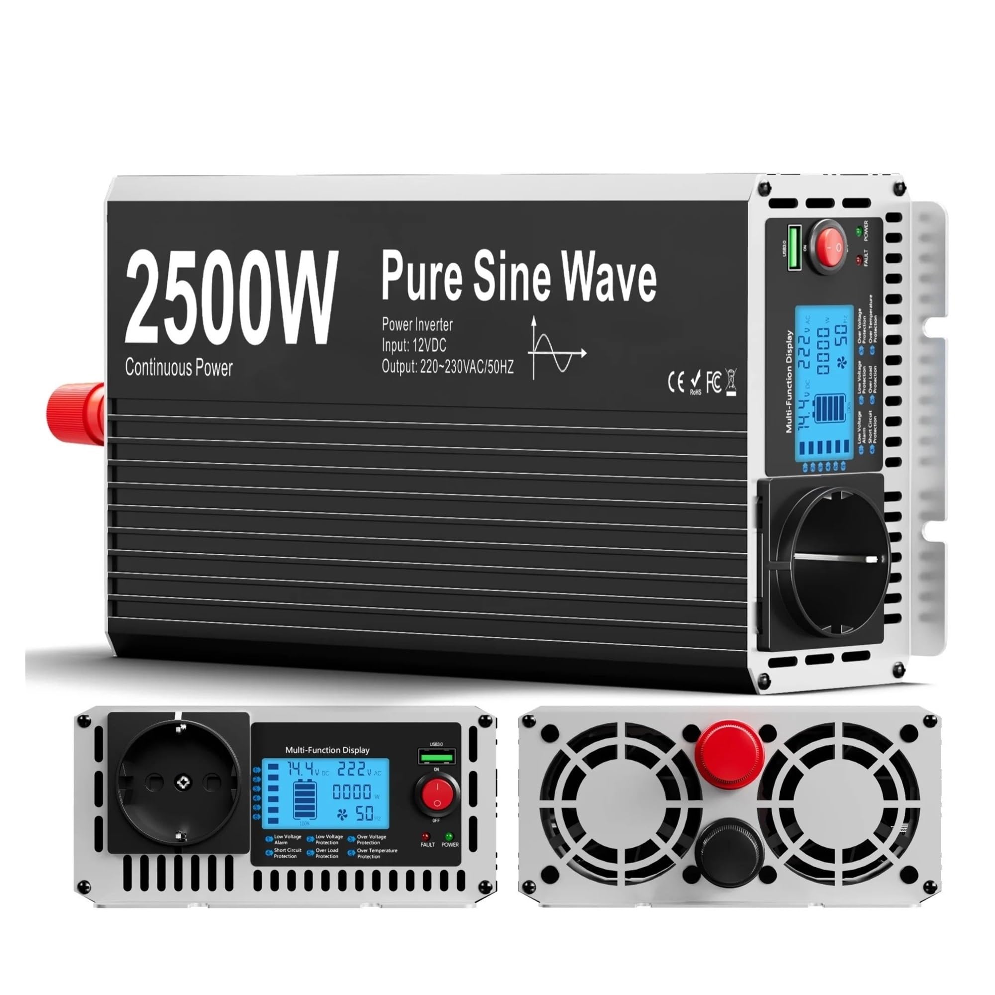 Inversor Inversor Onda Sinusoidal Pura 12 V A 220 V para Coche Caravana Barco Camping Viajes 1500 W 3000 W 2000 W 2500 W(24V,2500W)