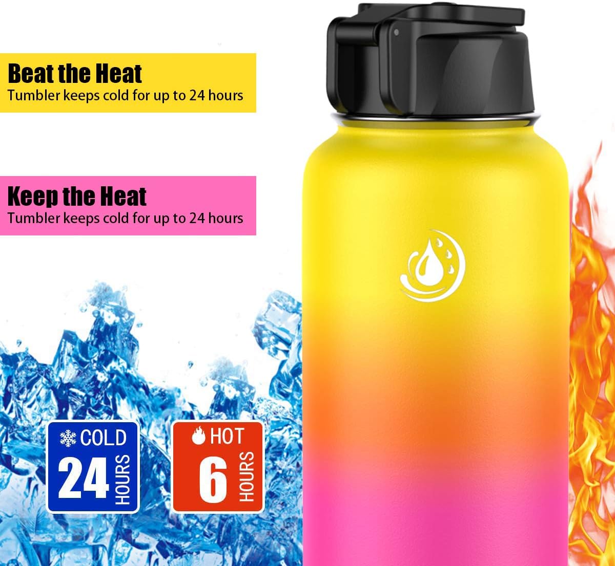 Umite Chef Water Bottle, Vacuum Insulated Wide Mouth Stainless-Steel Sports 18-64OZ Water Bottle with New Wide Handle Straw Lid,Hot Cold, Double Walled Thermo Mug : Home & Kitchen