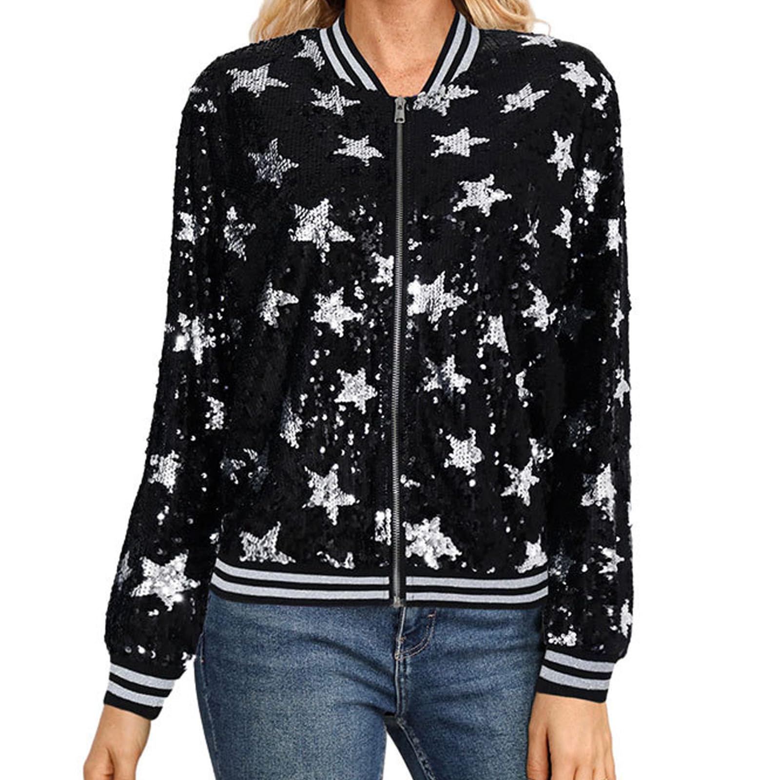 Robe à paillettes pour femme - Blouson bomber à manches longues - Veste de fête d'affaires décontractée - Cardigan court brillant - Blazer à paillettes brillant - Rave Party Outwear - Veste