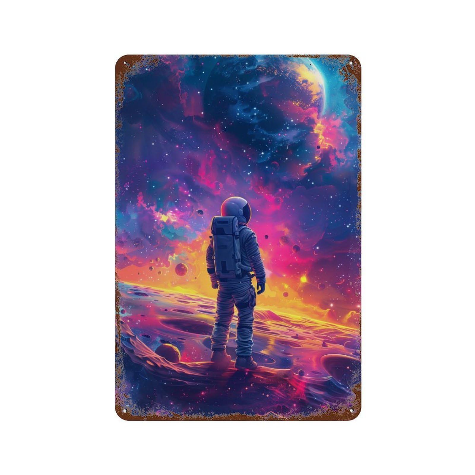 Cosmic Astronaut Journey-4 Rusty Metal Tin Sign 11.8"x7.9", Vintage Wall Decor for Garage, Pub Or Kitchen