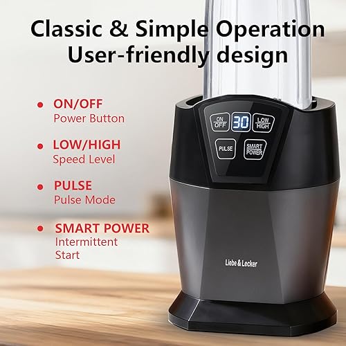 Miniatura 2 de Liebe&Lecker Batidora Bullet con 1200 W de pico de vatios, potente batidora de batidos, tecnología inteligente, mezcla de frutas congeladas para