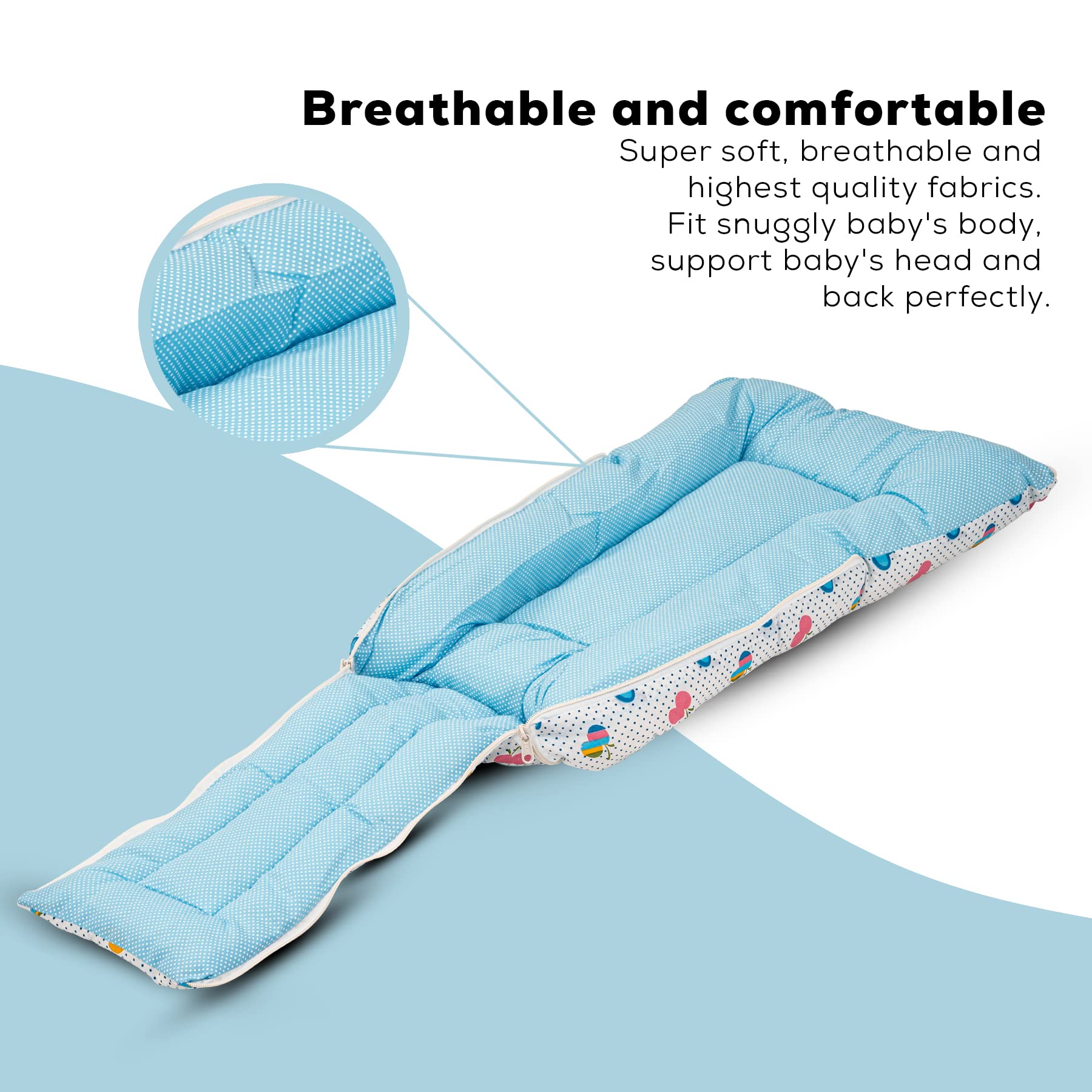 BAYBEE Carry Bed for New Born,Portable & Cozy Baby Nest, Ultra Soft Cotton, Padded Side Bolsters,Daily Travel Companion for 0-6 Months (Blue) 2