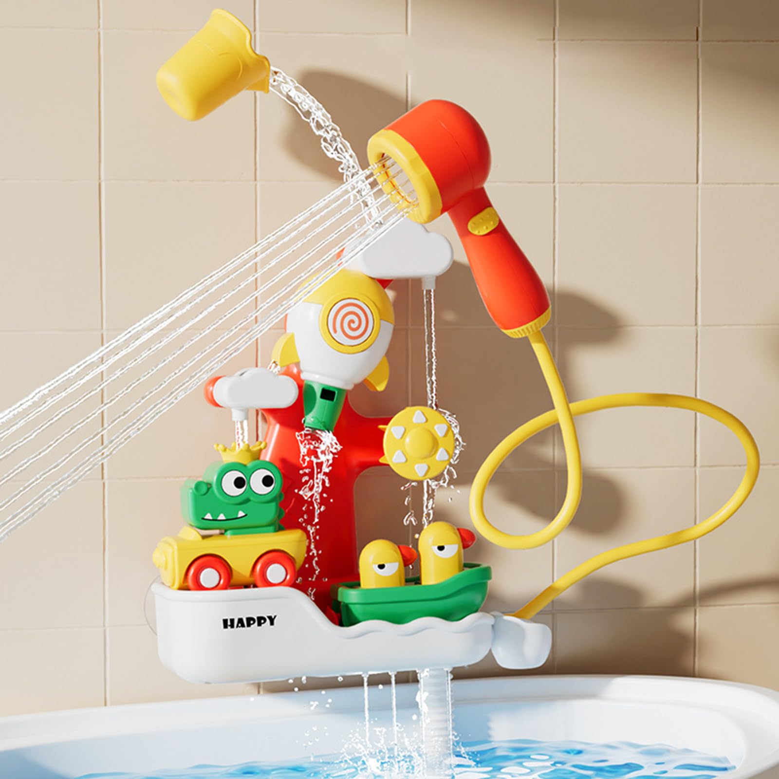 Generisch Badespielzeug mit 360° drehbarem Wasserflugzeug und abnehmbarem Projektil Blase für sensorisches Spiel Badespielzeug Set