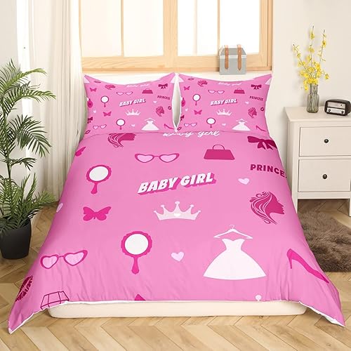 Miniatura 3 de Manfei Juego de funda de edredón rosa femenina, tamaño matrimonial, juego de ropa de cama de 3 piezas de dibujos animados para niños y niñas,