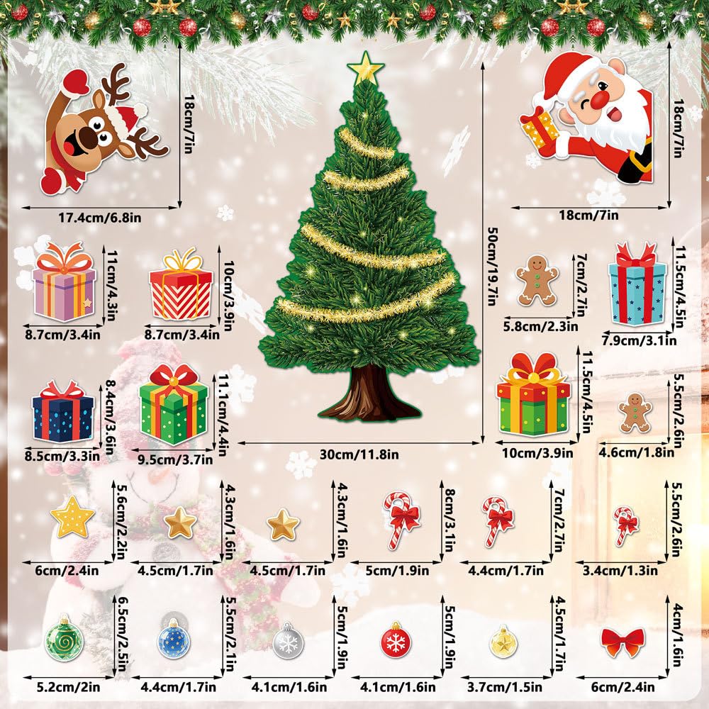 Tsophreniq Christmas Tree Decorations for Fridge, Santa Reindeer Holiday Magnets Metal Door Refrigerator Stickers Magnets Fridge Metal for Stickers Tree