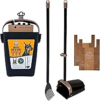 Arm & Hammer Swivel Bin & Rake Pooper Scooper for Dogs - 32" Ergonomic Handle, Scented Bags, All-Surface Cleanup