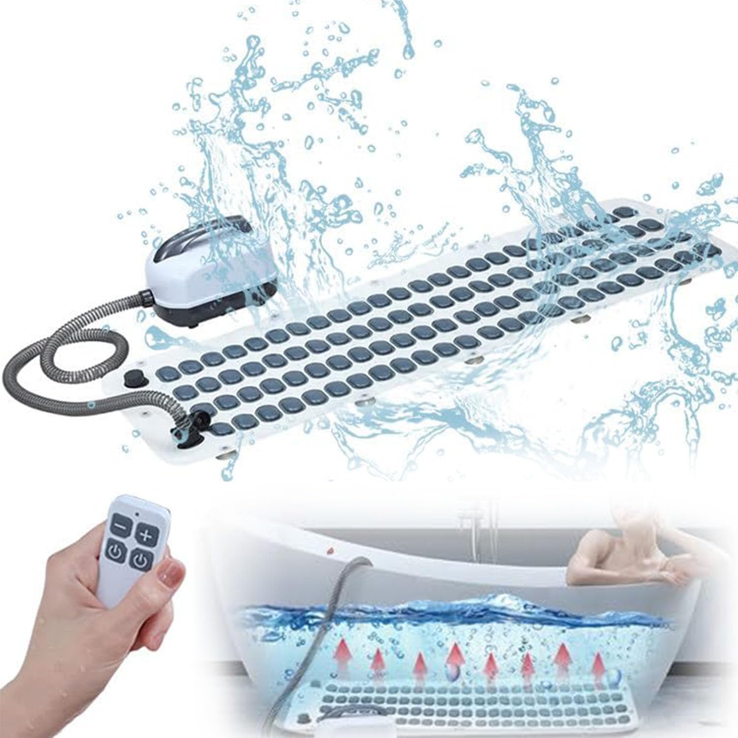 Home Surfing Massage Bath Mat,Bath Spa Massage Mat, 6 Gear Adjustment, Body Bubble Bath Machine with Inflatable Pillow and Remote, Bath Spa Massage Mat For Loosening Tight Muscles