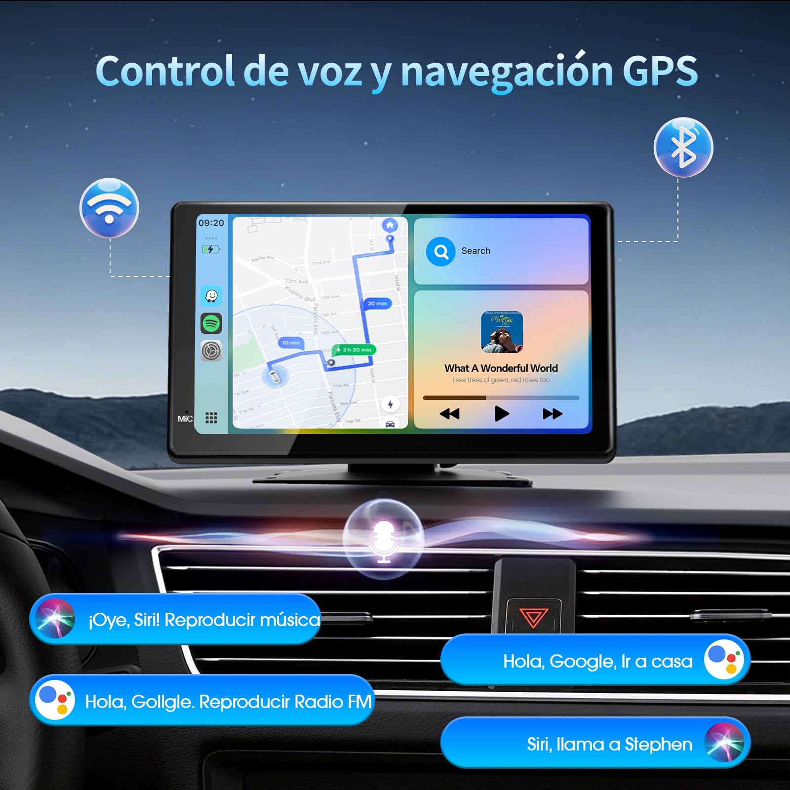 Haudio Pantalla CarPlay 7 Pulgadas para Apple y Android Auto, Estéreo Portátil con Cámara Trasera 1080P, CarPlay Inalámbrico,Control Voz,Mirror Link, Pantalla Táctil Compatible con Todos los Vehículos