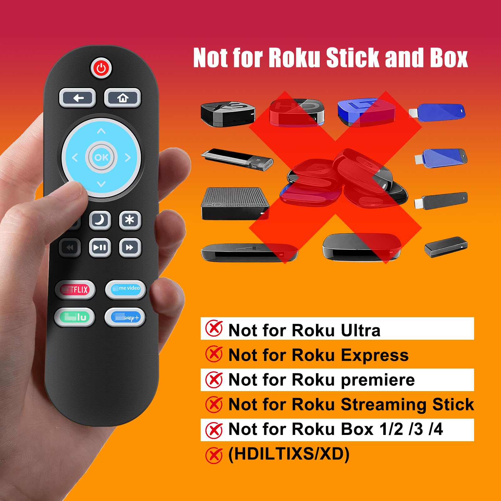 (2 sztuki) Podświetlany pilot zastępczy kompatybilny z Roku-TV (nie do Roku Stick and Box)