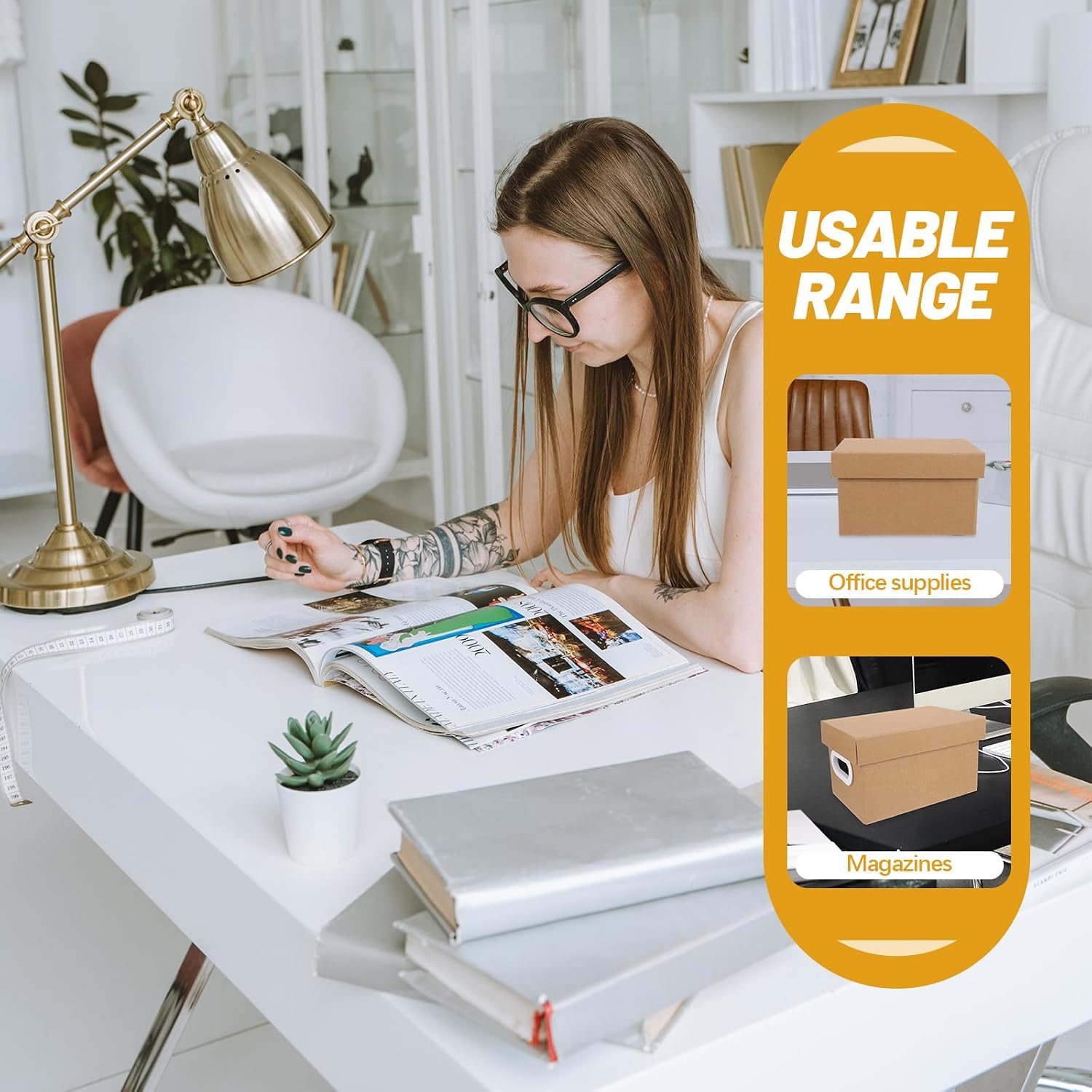 Uonlytech Kraft Box with Lid Large Capacity Paper Storage File Organizer image 3