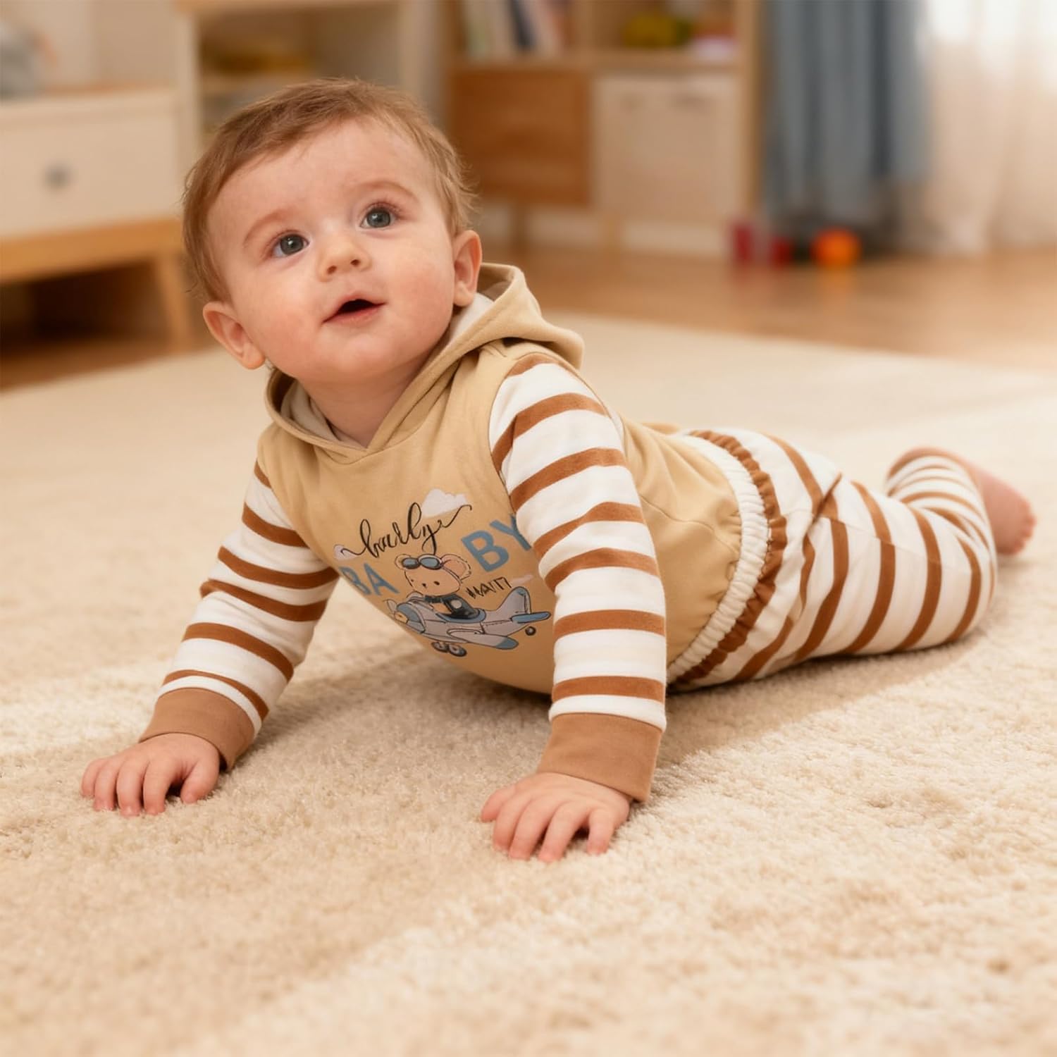 IBTOM CASTLE Baby Boy Clothes Infant Baby Boy Fall Winter Clothing Animal Prined Long Sleeve Hoodie Romper + Long Pants - Image 6