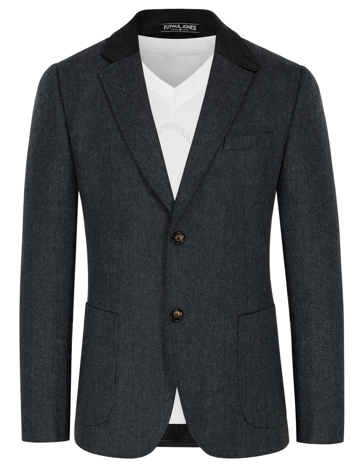 PJ PAUL JONES Mens Herringbone Blazer Vintage Tweed Wool Blend Sport Coat Jacket