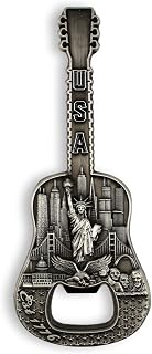 USA Landmarks Bottle Opener, Guitar Shaped Bar Accessory, Collectible Travel Keepsake, 4.9 x 2 Inches
