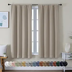 Simplebrand Ava Stone Blackout Curtains for Bedroom 63 Inch Length 2 Panels Set, Solid Thermal Insulated Energy Saving Rod Pocket Window Treatment Curtains Blackout Drapes, W40 x L63 Inch, Stone